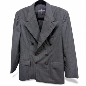 Vintage Ralph Lauren Purple Label Grey Pinstriped Blazer, 100% Wool, Size 8
